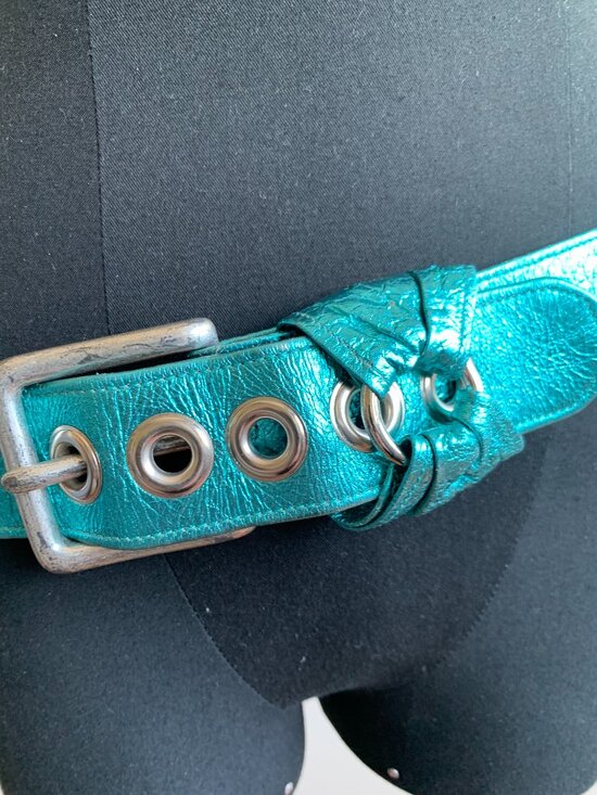 Kettle Black Vintage Rare blue metallic foil adjustable loop belt main image 8